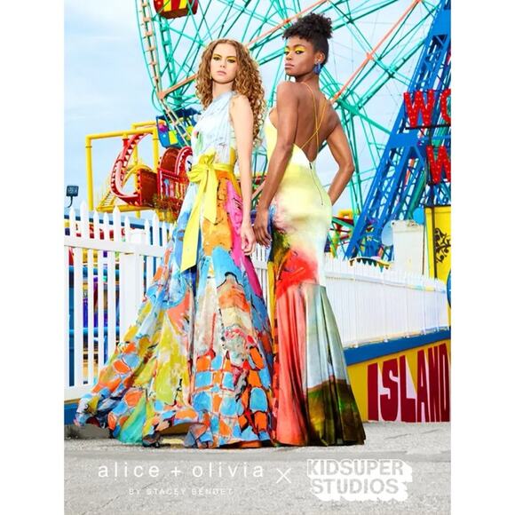 NWT Alice + Olivia x Kidsuper Milan One Shoulder Gown Dress in Colms Painting 10 - Picture 2 of 9